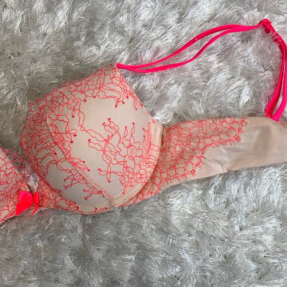 Victoria's Secret Very Sexy Push Up Bra Nude Neon Pink Sz 34B - Picture 7 of 7